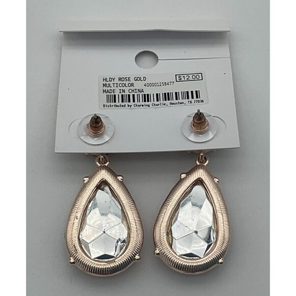 Charming Charlie Holiday Faux Garnet & Pink Stone Teardrop NEW with Tags - Picture 2 of 4